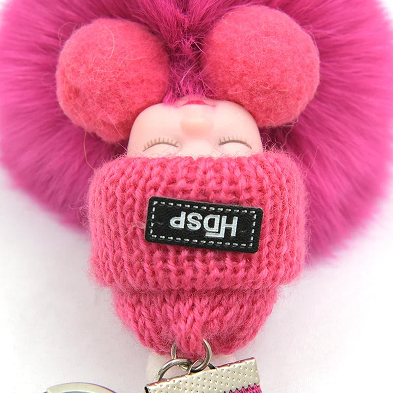 Sleeping Pompom Baby Keychain Plush Bag Charm Cute Gift