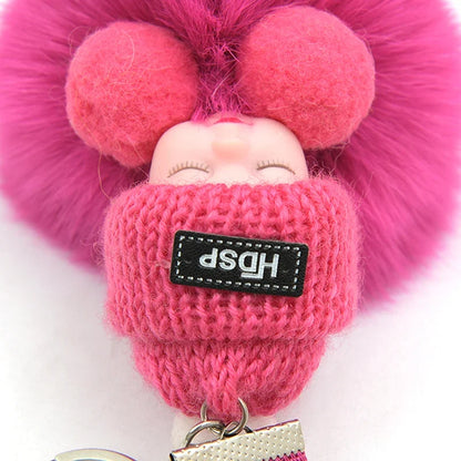 Sleeping Pompom Baby Keychain Plush Bag Charm Cute Gift