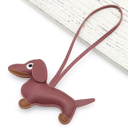 Pu Dachshund Leather Bag Charm Baseball Keychain Gift