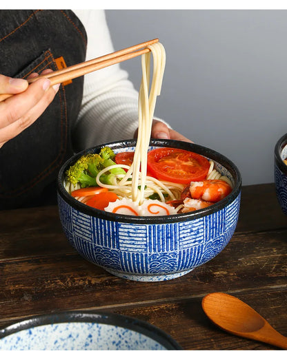 Wave Qinghai Noodle Bowl Hand Painted Vintage Ceramic Bowl