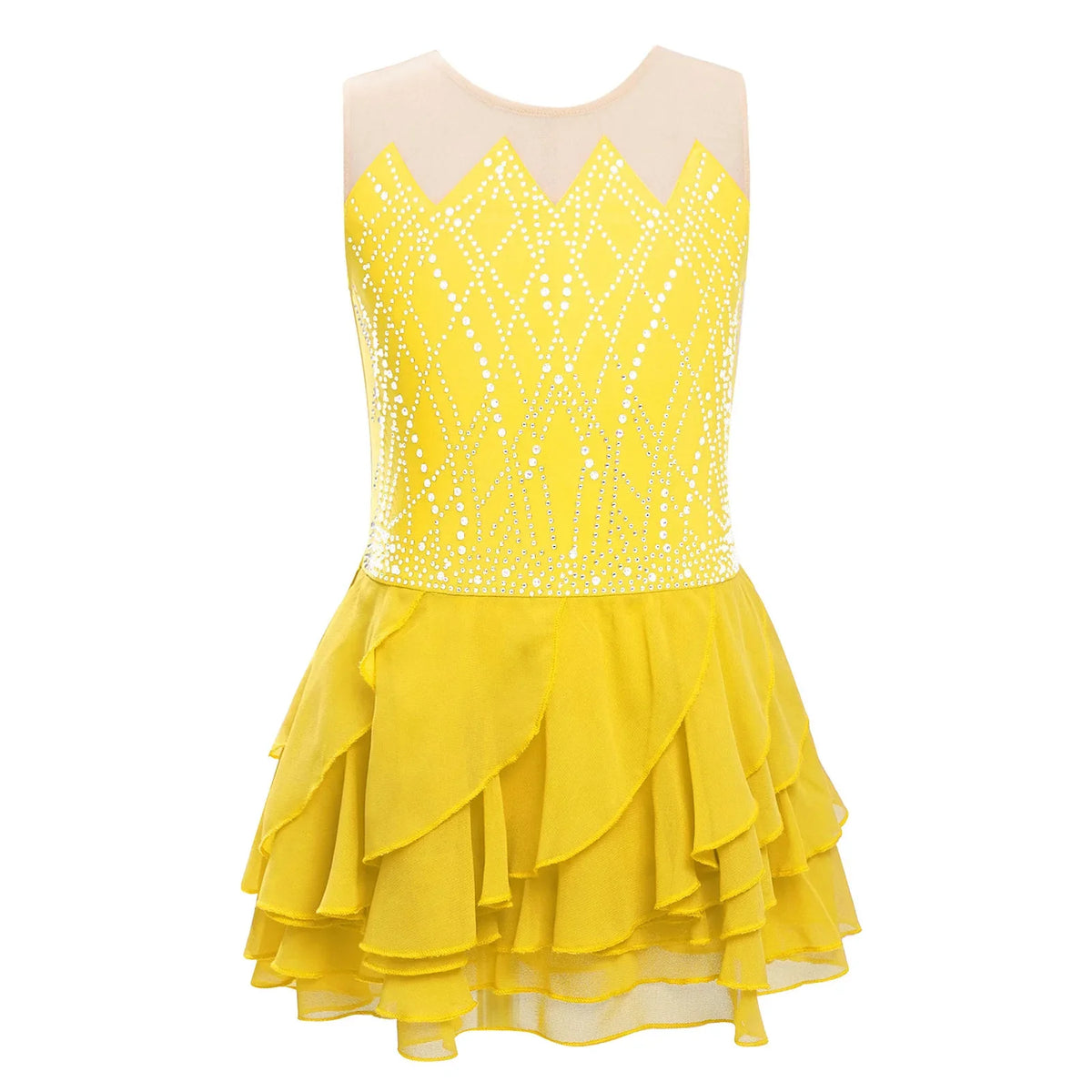 Light Girls' Leotard - Rhinestone Embellished, Mesh Skirt, Polyester/Nylon/Elastane, For Ballet, Gymnastics