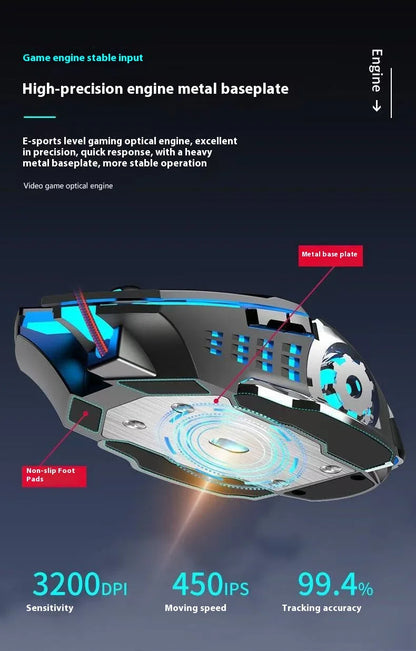 Cordless Battery-Powered Gaming Mouse Bluetooth Silent Backlit