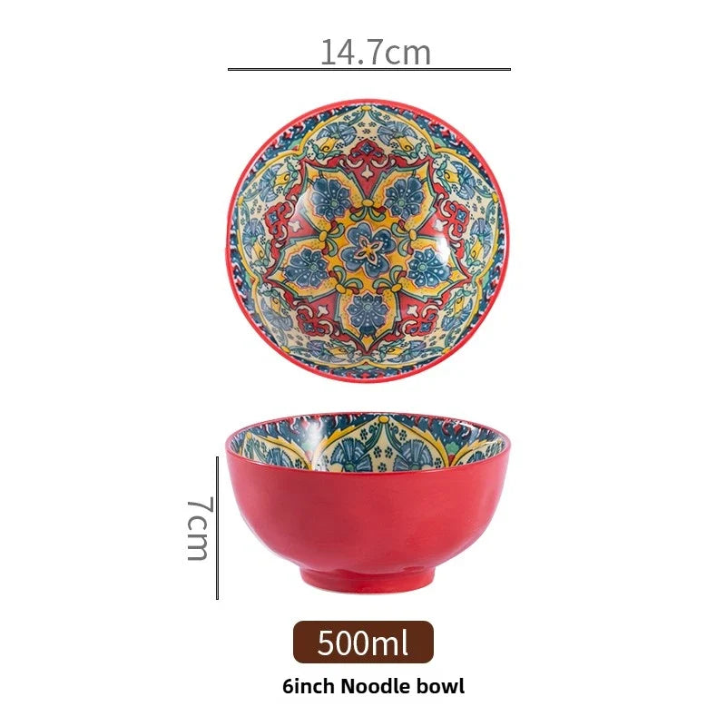 Ceramic Bohemian Rice Bowl Retro Noodle Bowl Kitchen Gift