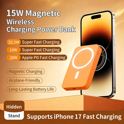 Power2026 Edition Bank Magnetic Cordless Charger - Slim Travel-Friendly Battery, 2 Cables, Fast Charging Back to School