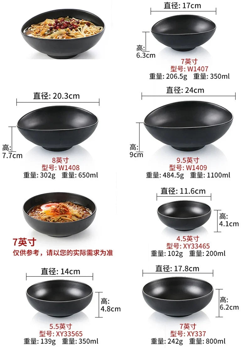Bowl Ramen Black Plastic Japanese Style Noodle Bowl