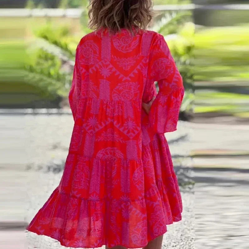 V-Neck Sexy Loose Lotus Leaf Dress for Women, 3/4 Sleeve Summer Office Casual Wear