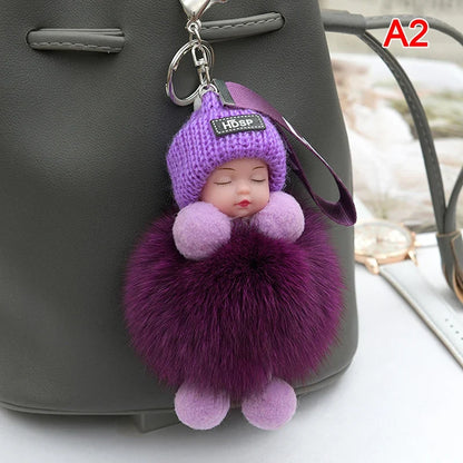 Sleeping Pompom Baby Keychain Plush Bag Charm Cute Gift