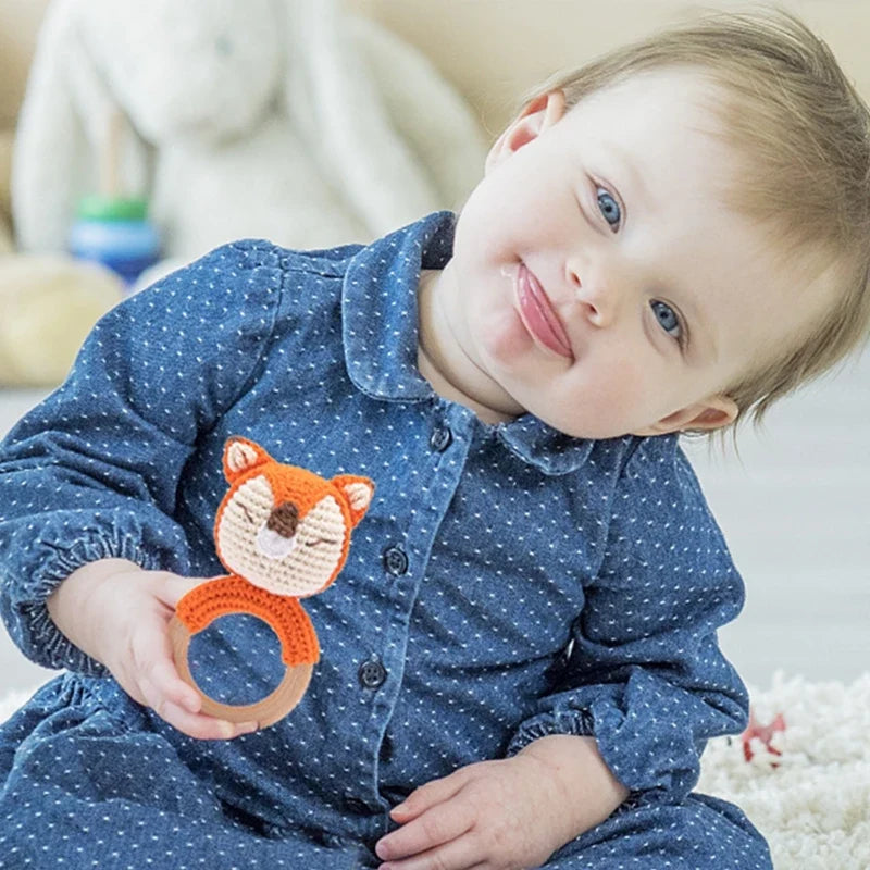 Bear Crochet Teether Rattle Ring Newborn Sensory Toys