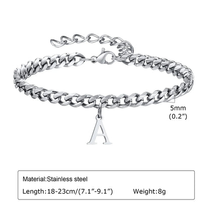 Initials Cuban Link Bracelet Stainless Steel Flexible