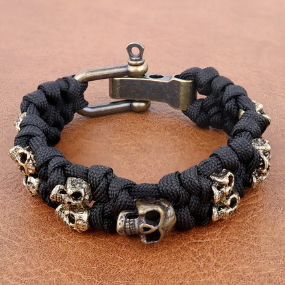 Skull Paracord Bracelet Gothic Wristband Halloween 2026 Gift Idea Flexible Braided Jewelry