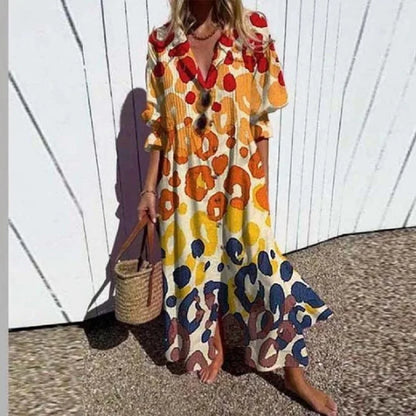 Boho Floral Maxi Dress for Women, Elegant Deep V-Neck Long Dress with Flowy Silhouette, Lightweight Summer Style-2