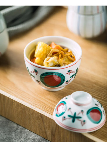 Hand Painted Japanese Ceramic Lidded Dessert Bowls Kit