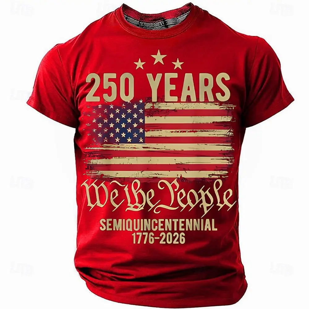 Plush unisex graphic tee - distressed flag print, 250-year design, durable cotton, casual everyday wear