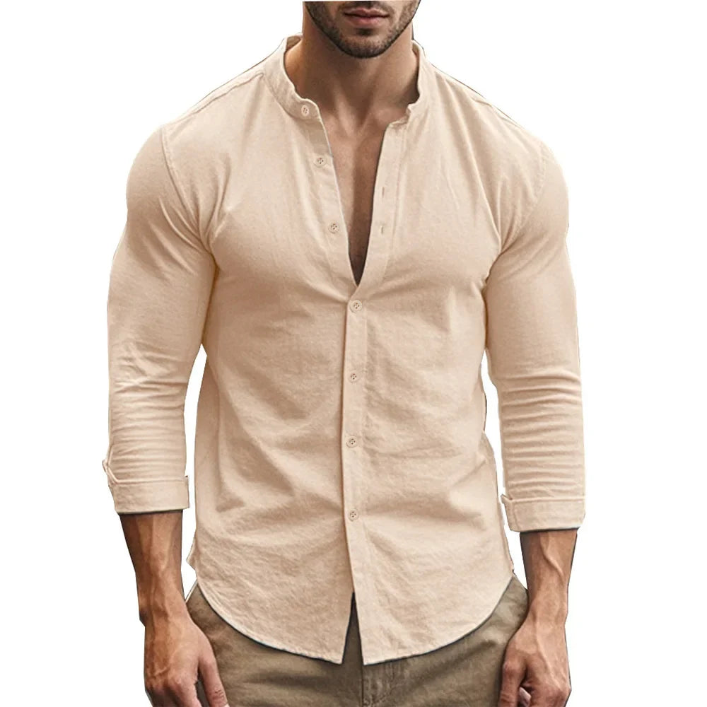 Variant image for Men's Dress Shirt, Lightweight Linen Cotton Blend, Adjustable Fit, Casual and Formal Style, Summer Elegance, Various Colors-1