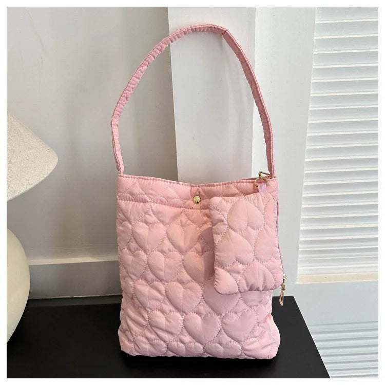 padded square shoulder bag, polyester, casual everyday – Cozy women's quilted tote