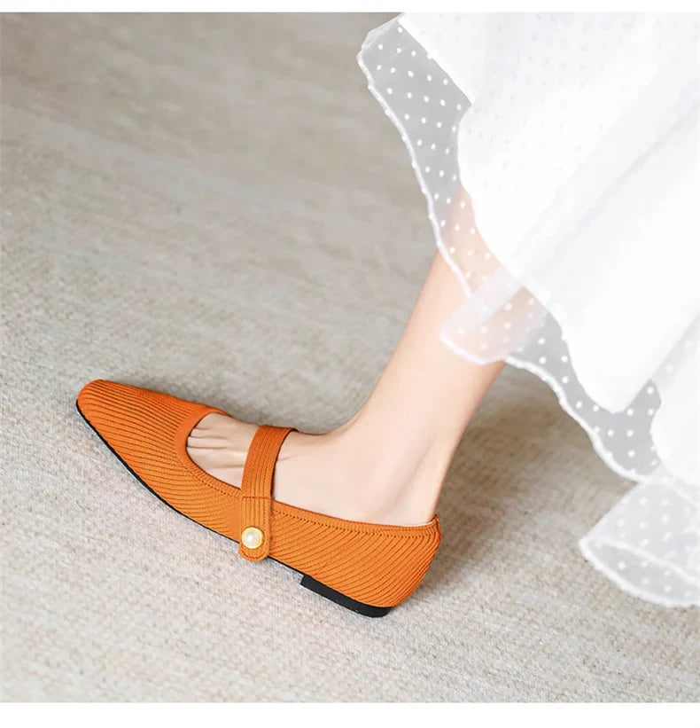 Women Stretchy Mary Jane Flats - Ribbed Knit For Spring
