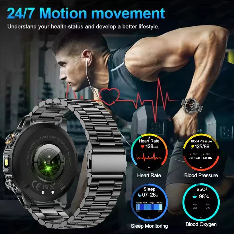 Smart Watch Military Grade Outdoor Fitness Tracker 10ATM Water-Resistant 100 Plus Sports Modes Fall 2025 Gift