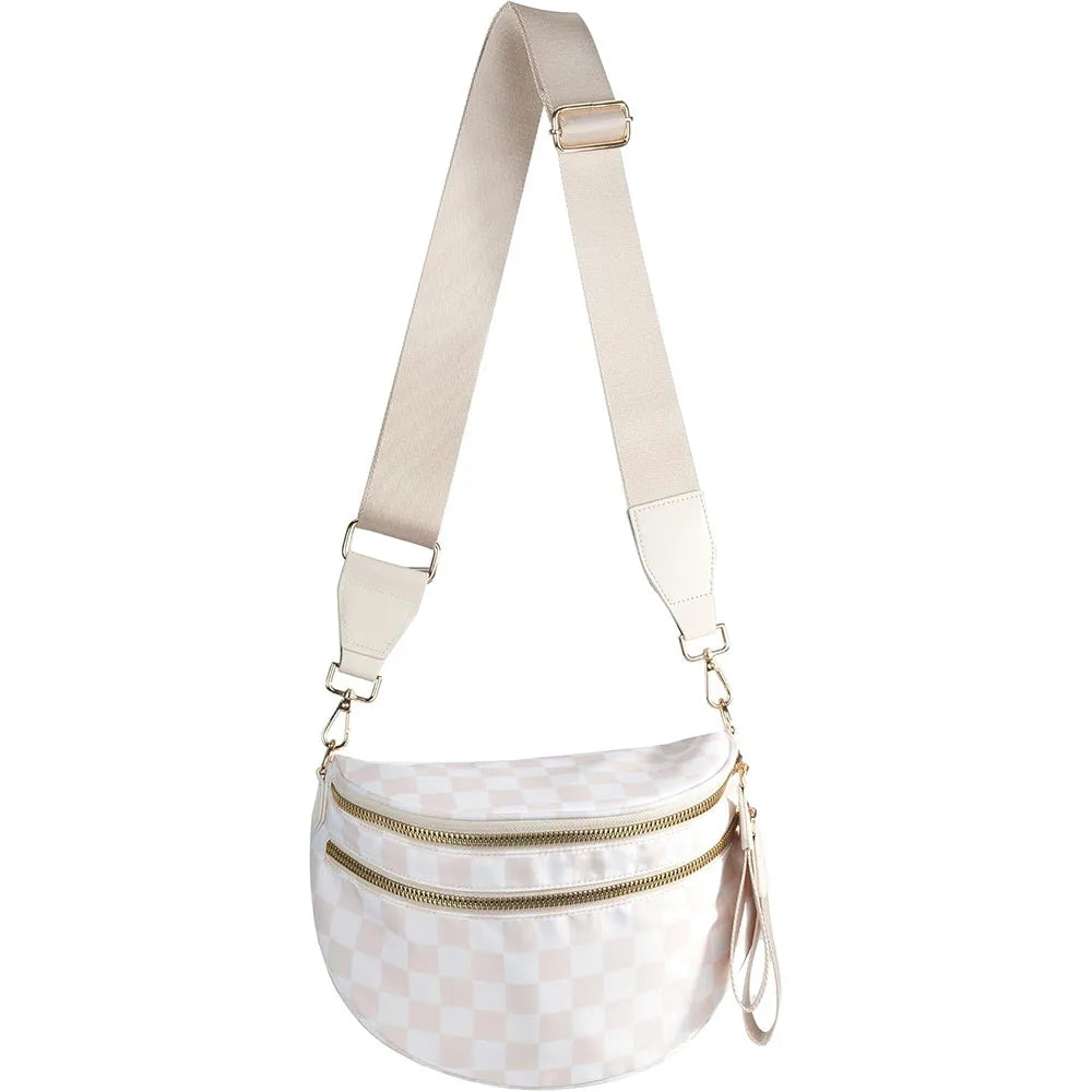 high-capacity sling bag with adjustable strap – Casual women's checkered crossbody shoulder bag