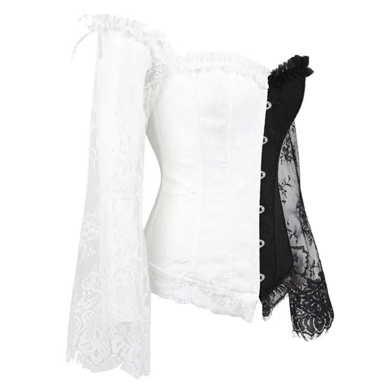 Women's Supportive Corset Top - Off Shoulder, Lace Satin