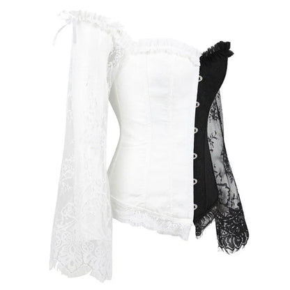 Women's Supportive Corset Top - Off Shoulder, Lace Satin
