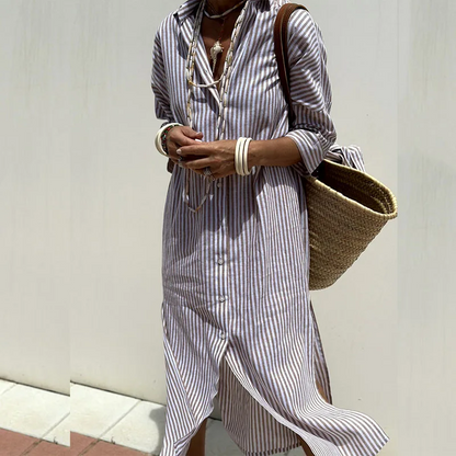 Elegant Women's Striped Shirt Dress, Comfortable Casual Wear for Summer, Versatile Fit in Premium Fabric, Sizes S-XL-5