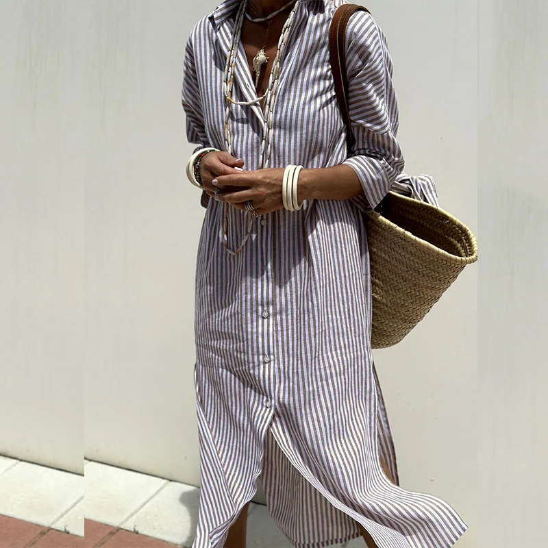 Variant image for Elegant Women's Striped Shirt Dress, Comfortable Casual Wear for Summer, Versatile Fit in Premium Fabric, Sizes S-XL-9