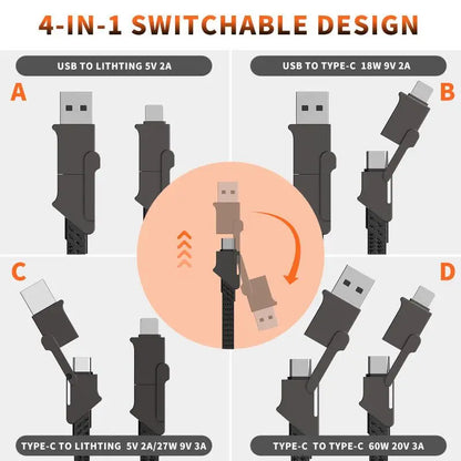 60W USB-C PD & 18W QC Fast Charge, Multi-Connector, Spring 2026 Back to School – Magnetic Charging Cable Keychain