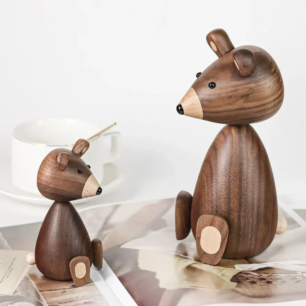 Wooden Bear Figurines Brown Scandinavian Decorative Sculptures Fall 2025 Cozy Shelf Mantel Accent Gift Idea