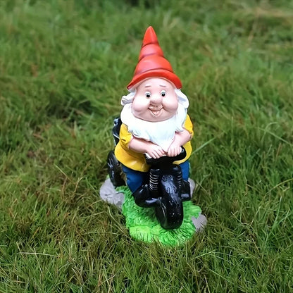 Garden2026 Edition Gnome On Bicycle Statue Sturdy Resin Outdoor Decor Flower Cart Dwarf Ornament Fall