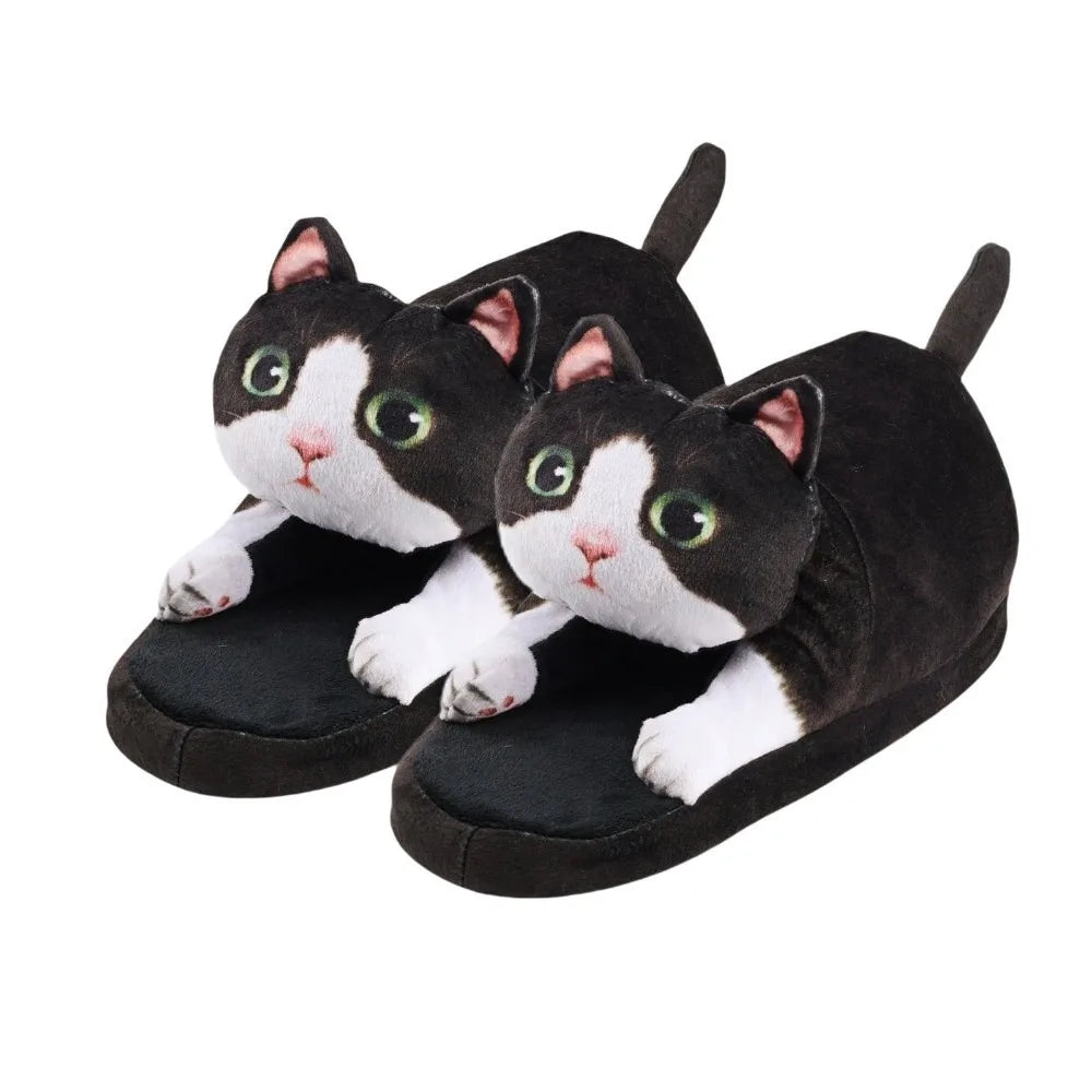 Plush cozy women's cat-face plush slippers - cat-face design, plush upper, EVA sole, indoor wear for winter