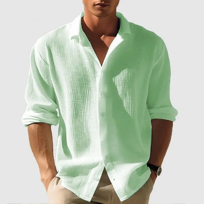 Long-Sleeved Men's Waffle Shirt - Casual Fashion Black Cardigan for Spring