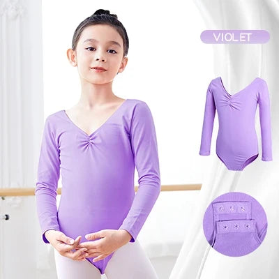 Long Sleeve, Chest-Drawstring, Cotton, For Dance Class – Plush Girls Ballet Leotard