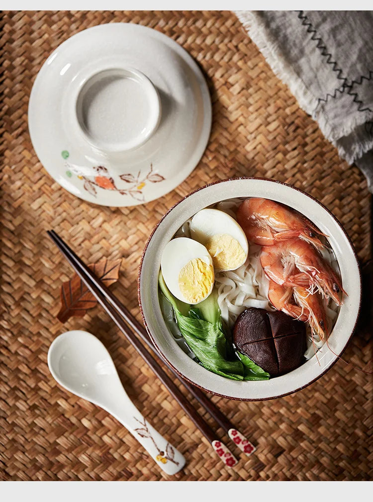 Bowl Ramen Large Ceramic With Lid Retro Fall 2025 Tableware