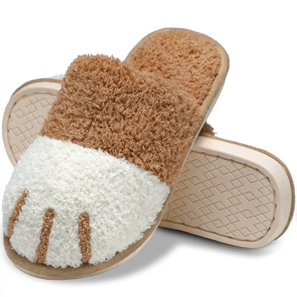 Plush, cozy women's slippers - cat paw design, memory foam insole, indoor winter lounging