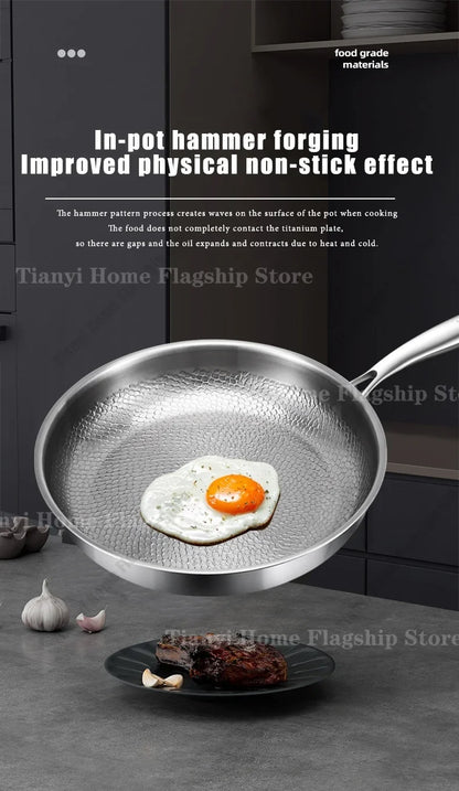 Gas and Induction Compatible Kitchen Cookware – Titanium-Coated Stainless Steel Non-Stick Wok Pan