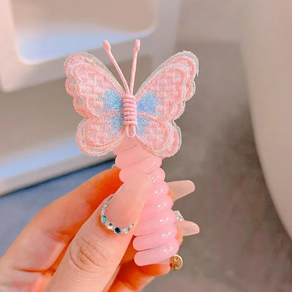 Butterfly Colorful Hair Gum for Kids - Non-Damaging Hair Rope, Braided Telephone Line Ponytail Headband