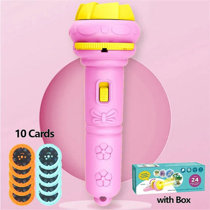 Creative Cartoon Flashlight Projector Kit for Kids - 10 Cards with 80 Patterns, Great Bedtime Story Companion