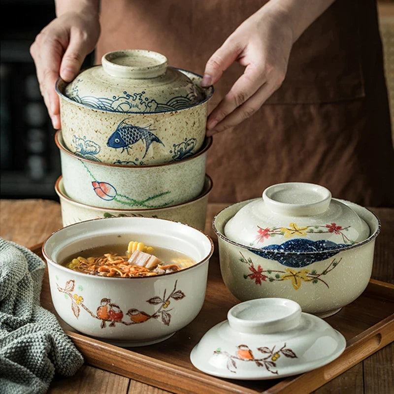 Ramen Instant Bowl With Lid Porcelain Large Capacity