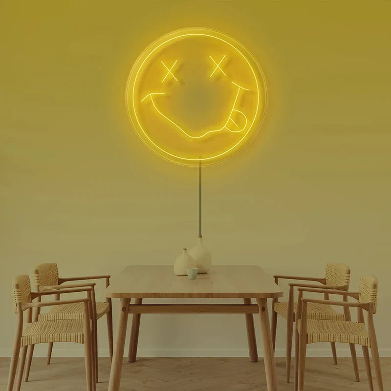 Neon LED Sign 35cm USB Powered Smile Face Wall Hanging Night Light Bedroom Decor Fall 2025 Gift