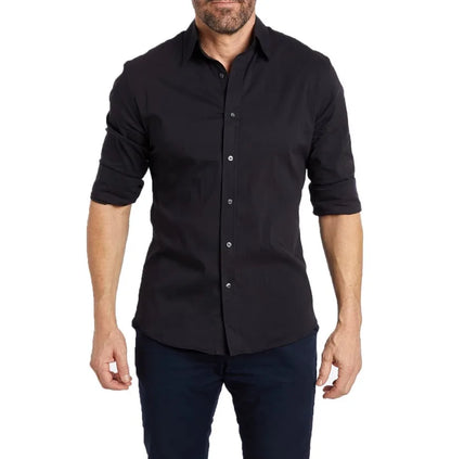 Casual Men's Oxford Zipper Shirt - Elastic Cotton Slim Fit for All Seasons
