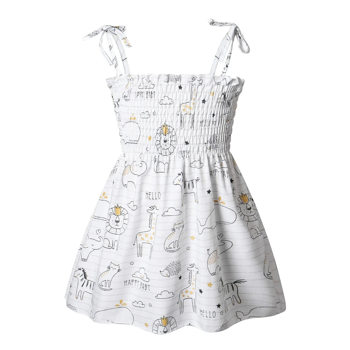 Plush girls' sundress - smocked bodice, daisy print, polyester, for casual summer outings