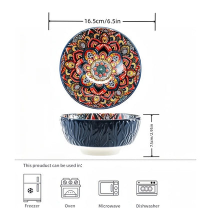 Bohemian Ceramic Bowls Kit Floral Serving Bowls Multi-Use
