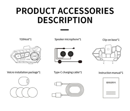 Water-Resistant Hands-Free Call Music Speaker Universal Fit 2026 – Bluetooth 5.3 Motorcycle Helmet Headset Y10