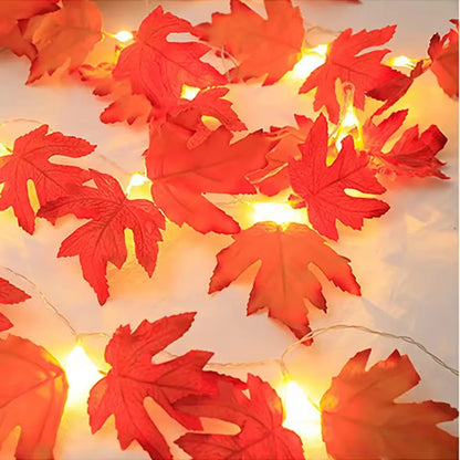 String LED Lights Maple Leaf Garland Halloween Fall 2025 Decor Warm Amber Glow Doorway Accent Lighting