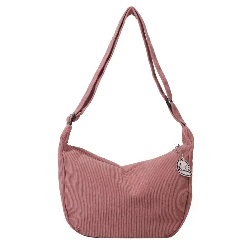 Corduroy Crossbody Bag Large Capacity Beige Shoulder Bag Fall 2026 Regular Use