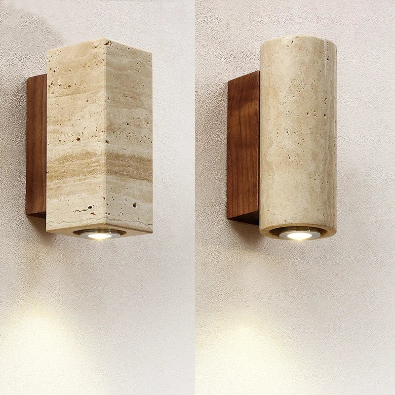 Yellow Japandi Marble LED Wall Sconce Wabi Sabi Bedside Light