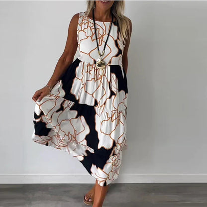 Variant image for Floral Maxi Dress for Women, Sleeveless Long Dress in Breathable Fabric with Boatneck Neckline and Flattering Fit-13