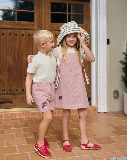 Plush Unisex Kids' Clothing - Patchwork Pinstripe Summer Outfit, Cotton-Polyester, Casual Family Wear