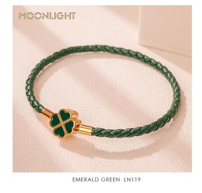 Leaf Four Clover Braided Leather Lucky Bracelet Gift