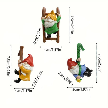 Garden Gnome Ornaments Kit - 3pc Hanging Resin Dwarf Figurines For Mini Garden Micro Landscape Decor Outdoor Spring